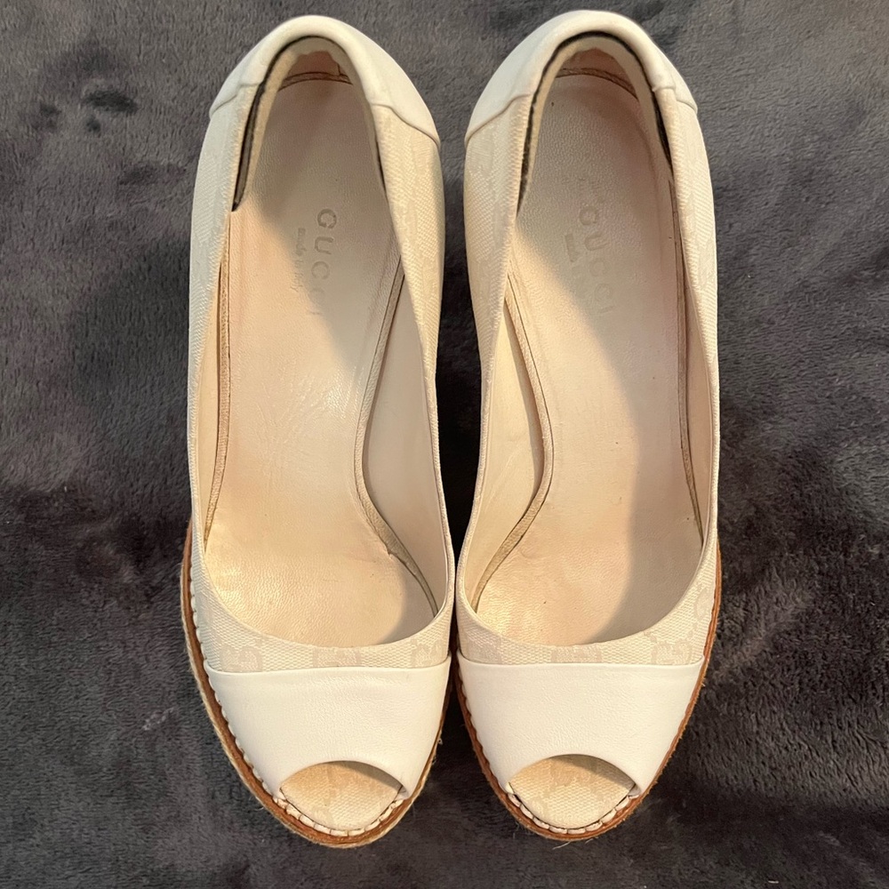 Gucci Women's White Peep-Toe Shoes